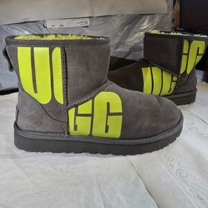 UGG Charcoal Boots with Bright Yellow Accents